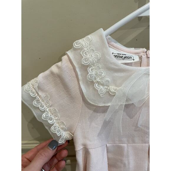 Vintage Bonnie Jean Girls Pink Pleated Collared Dress Chiffon & Lace EUC Size‎ 4 - Picture 2 of 6